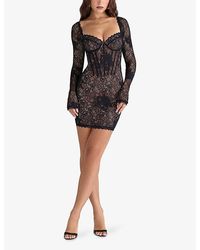 House Of Cb Adriana Lace-cup And Satin Mini Dress in Black | Lyst