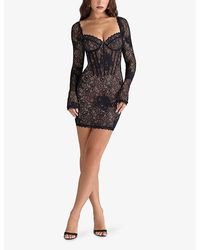 House Of Cb Adriana Lace-cup And Satin Mini Dress in Black | Lyst