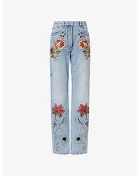 Valentino Garavani - Floral-Embroidered Straight Denim Jeans - Lyst