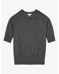 Reiss - Suzzie Funnel-Neck Merino-Wool T-Shirt - Lyst