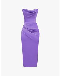 House Of Cb - Santana Corset Strapless Woven Midi Dress - Lyst