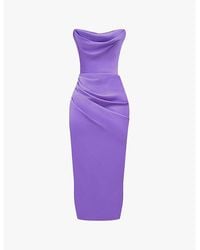 House Of Cb - Santana Corset Strapless Woven Midi Dress - Lyst