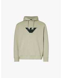 Emporio Armani - Brand-embroidered Ribbed-trim Stretch Cotton-blend Hoody - Lyst
