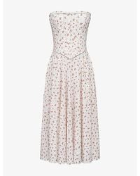 House Of Cb - Gina Rose-Print Strapless Stretch-Cotton Maxi Dress Xs (A-C Cup) - Lyst
