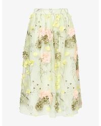 Huishan Zhang - Lana Floral-Appliqué Silk Midi Skirt - Lyst