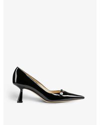 Jimmy Choo - Rosalia 65 Pearl-embellished Patent-leather Heeled Courts - Lyst
