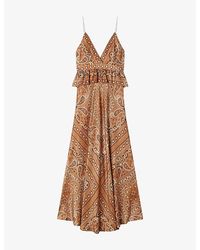 Sandro - V-Neck Bandana-Print Woven Maxi Dress - Lyst