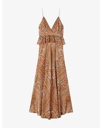 Sandro - V-Neck Bandana-Print Woven Maxi Dress - Lyst