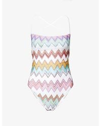 Missoni - Chevron Metallic Square-Neck Raschel-Knit Swimsuit - Lyst