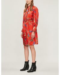Sandro Graphic-print Silk-satin Dress - Red