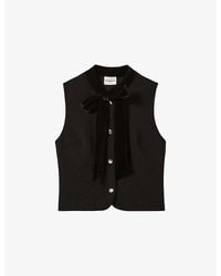 Claudie Pierlot - Tie-Neck Sleeveless Stretch-Woven Blouse - Lyst