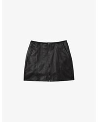 Reiss - Zip-Front High-Rise Leather Mini Skirt - Lyst