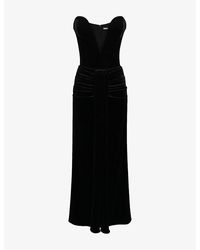 House Of Cb - Vienne Plunge-Neck Stretch-Velvet Maxi Dress - Lyst
