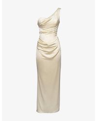 House Of Cb - Caprice One-Shoulder Satin Maxi Dress - Lyst
