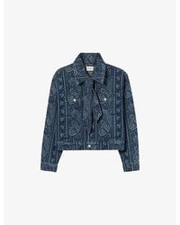 Claudie Pierlot - Paisley-Print Tie-Neck Denim Jacket - Lyst