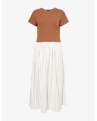 ME+EM - Striped Ribbed Cotton-Blend Midi Dress - Lyst