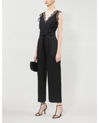 Sandro Floral Lace And Gabardine Jumpsuit - Black