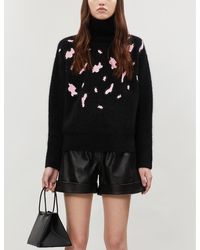 Sandro Leopard Turtleneck Stretch-knit Jumper - Black