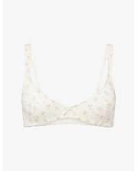Lounge Underwear - Pointelle Floral-Print Stretch-Cotton Bralette - Lyst
