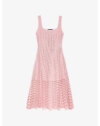 Maje - Square-Neck Rhinestone-Embellished Crochet Midi Dress - Lyst