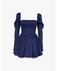 House Of Cb - Venetia Puff-Sleeve Satin Mini Dress - Lyst