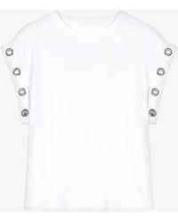 Maje - Eyelet-embellished Relaxed-fit Cotton T-shirt - Lyst