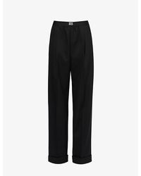 Miu Miu - Branded-waistband Pressed-crease Regular-fit Wide-leg High-rise Stretch-wool Trousers - Lyst