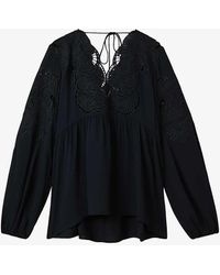 Reiss - Noa Lace-insert Relaxed-fit Stretch-woven Blouse - Lyst