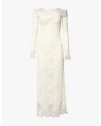 Rabanne - Off-The-Shoulder Long-Sleeve Lace Maxi Dress - Lyst