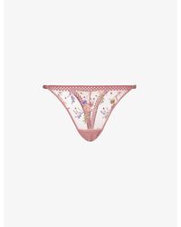 Passionata - Suzy Floral-embroidered Stretch-lace Thong - Lyst