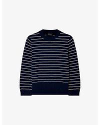 Whistles - Striped Round-Neck Stretch Cotton-Blend Jumper - Lyst