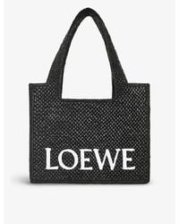 Loewe - X Paula's Ibiza Medium Logo-Print Raffia-Blend Top-Handle Bag - Lyst