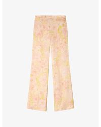 Sandro - Floaty Floral-Print Woven Trousers - Lyst