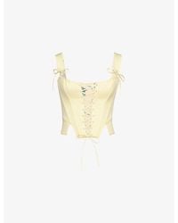 House Of Cb Kikki Bow Crop Lace-Up Stretch Cotton Twill Corset Top