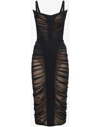 Mugler - Sweetheart-neck Ruched Stretch-woven Midi Dress - Lyst