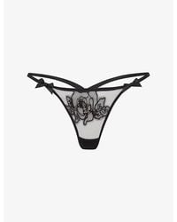 Agent Provocateur - Lindie Mid-Rise Embroidered Floral Mesh Thong - Lyst