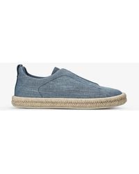 Zegna - Triple Stitch Slip-on Linen And Leather Low-top Espadrilles - Lyst