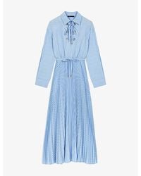 Maje - Eyelet Pleated Woven Maxi Dress - Lyst
