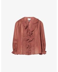 ME+EM - Ruffled Embroidered Cotton Top - Lyst