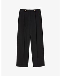 Sandro - Button-Embellished High-Rise Wool-Blend Trousers - Lyst