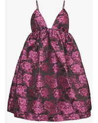 Ganni - Botanical Floral-print Recycled-polyester-blend Mini Dress - Lyst