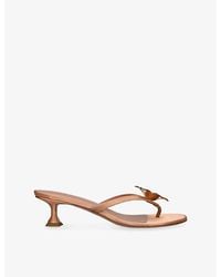 AMINA MUADDI - Vittoria Thong 45 Leather Heeled Sandals - Lyst