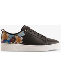 Ted Baker - Aleeson Floral-print Leather-blend Low-top Trainers - Lyst