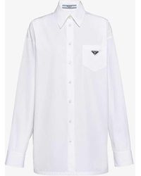 Prada - Logo-plaque Long-sleeve Cotton Shirt - Lyst