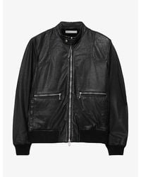AllSaints - Miro Slim-Fit Perforated-Leather Bomber Jacket - Lyst