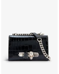Alexander McQueen - Skull And Jewel-embellished Mini Croc-embossed Leather Cross-body Bag - Lyst