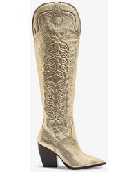 AllSaints - Roxanne Western Metallic-leather Knee-high Boots - Lyst