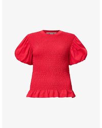 AllSaints - Dael Puff-Sleeve Slim-Fit Smocked Stretch-Woven Top - Lyst