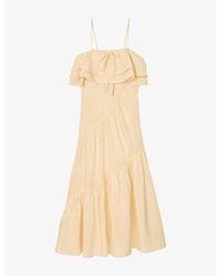 Sandro - Ruffled Sleeveless Linen-Blend Maxi Dress - Lyst