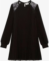 Claudie Pierlot - Ribon Lace-panel Pleated Woven Mini Dress - Lyst